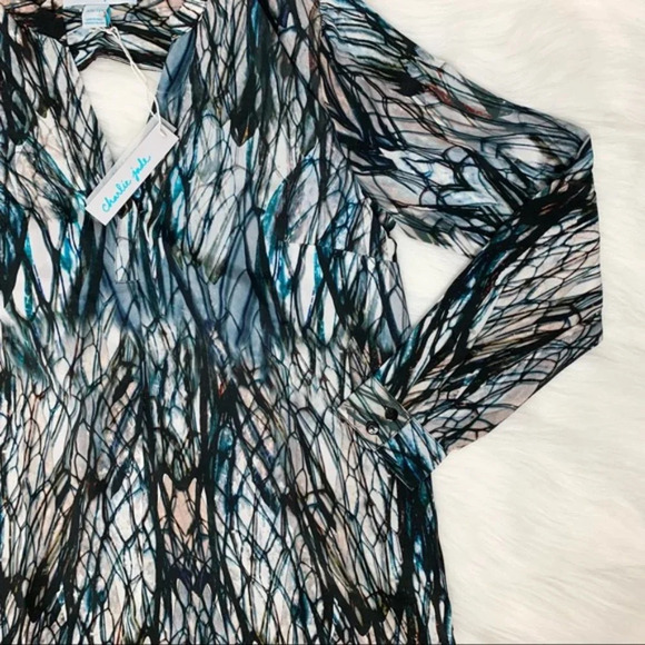 Charlie Jade Blouse Silk Pattern Open Back cut out long sleeve sheer Size XS - Picture 6 of 14